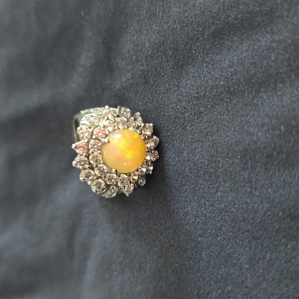 Radiant Ethiopian Opal & White Topaz Ring – Size 6